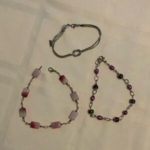 Stylish Pink & Silver Bracelet Trio — Layered Women's Set